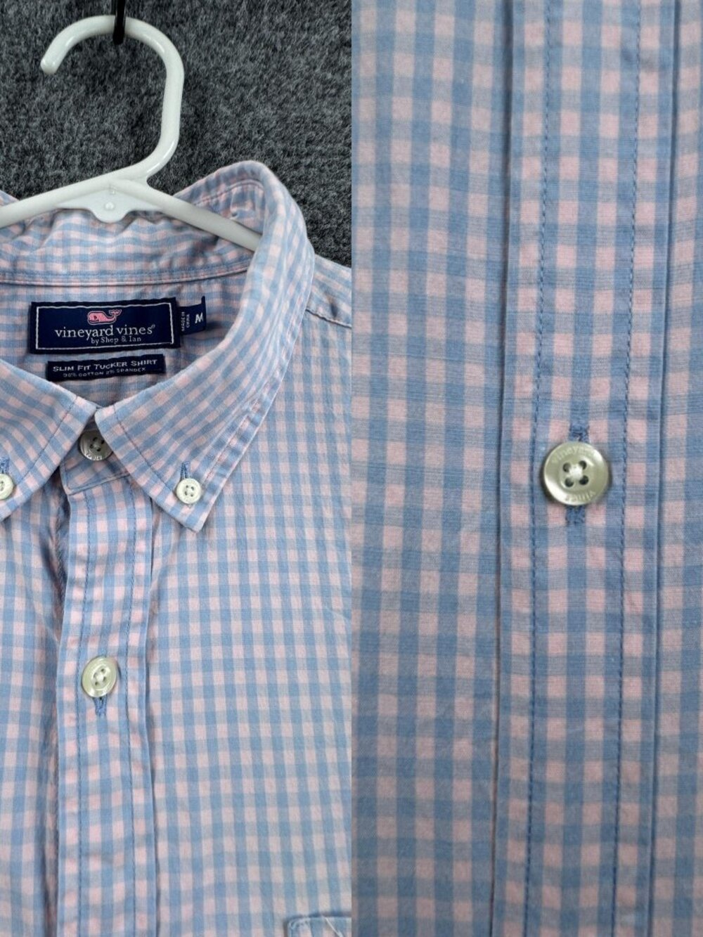 Vineyard Vines Cotton Spandex Button-Down Blue Pink Slim Fit Tucker Logo Medium